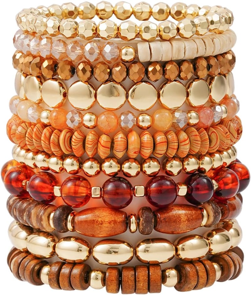 GOOJIDS Surfer Heishi Clay Bead Bracelets for Women Bohemian Stackable Gold Plated Beaded Stretch Bracelets Elastic Layering Friendship Bracelets Set Boho Jewelry - Image 1
